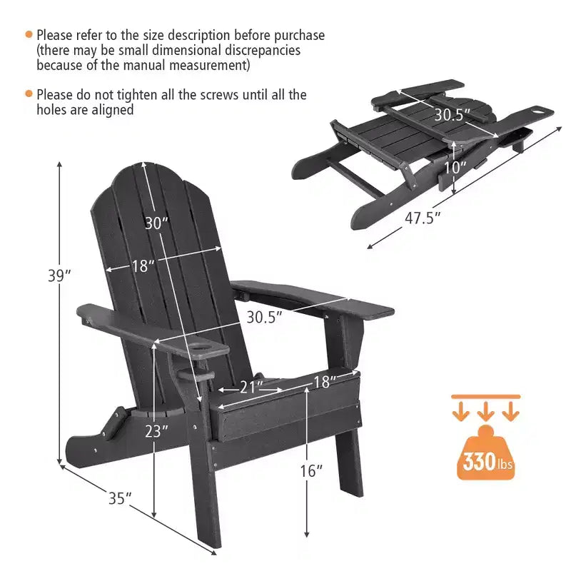 Costway HDPE Patio Folding Adirondack Chair Ottoman Set Footrest All-Weather