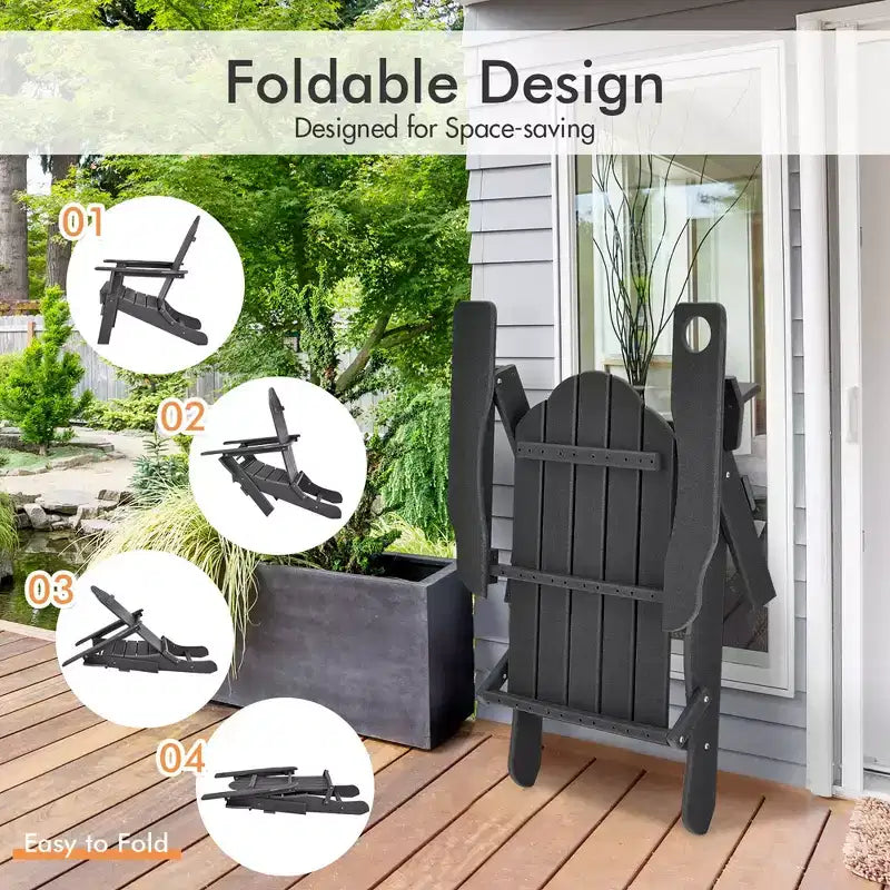 Costway HDPE Patio Folding Adirondack Chair Ottoman Set Footrest All-Weather