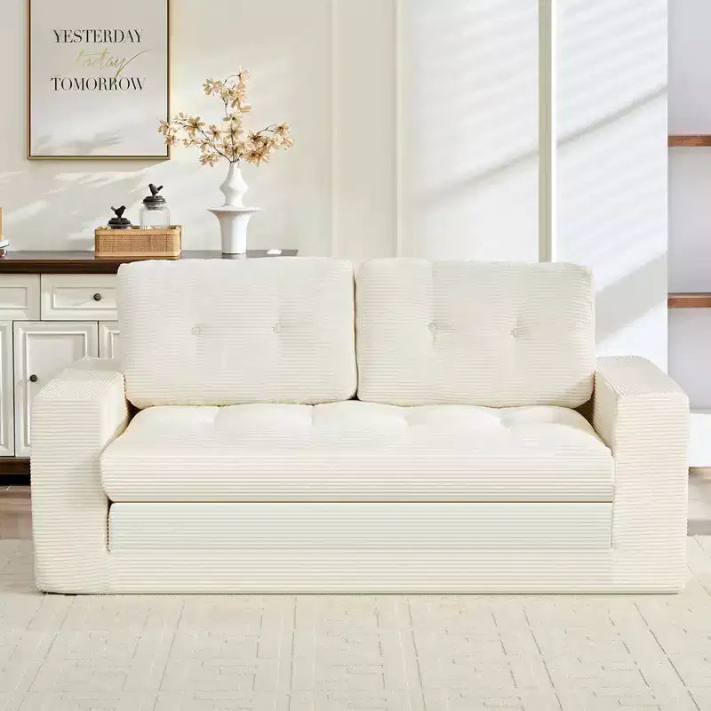 Mjkone 71'' 2-in-1 Convertible Futon Sofa Bed, Corded Fabric Foldable Tufted Buttons Loveseat Sleeper Sofa,Space-Saving