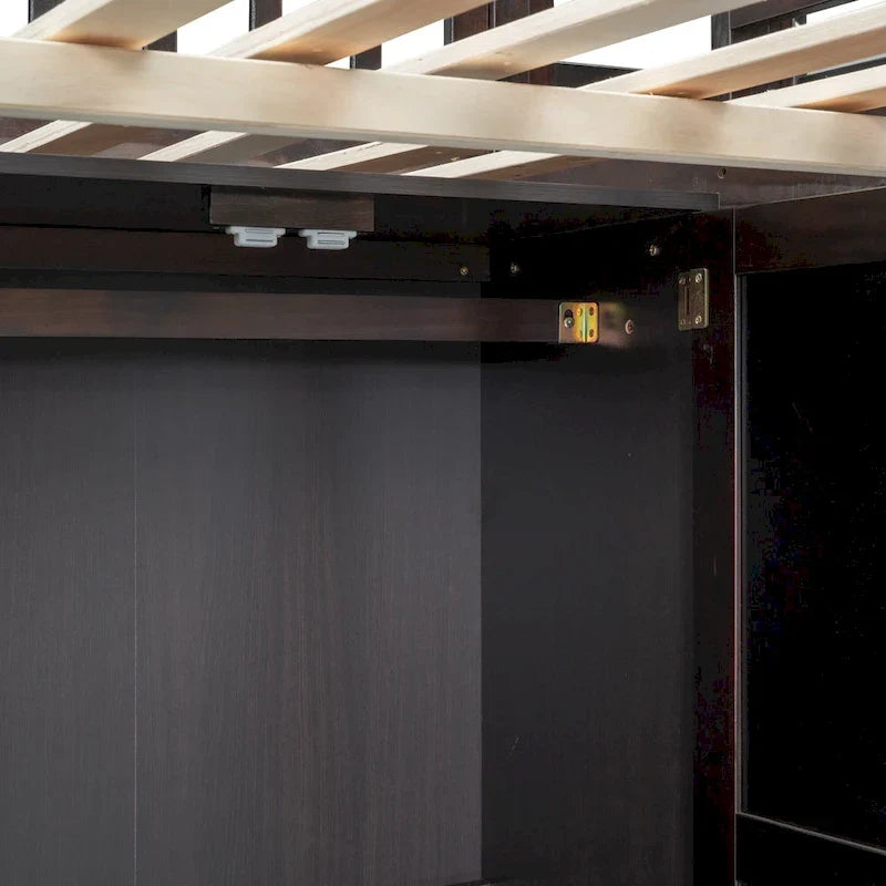 Lit mezzanine en pin avec bureau et rangements