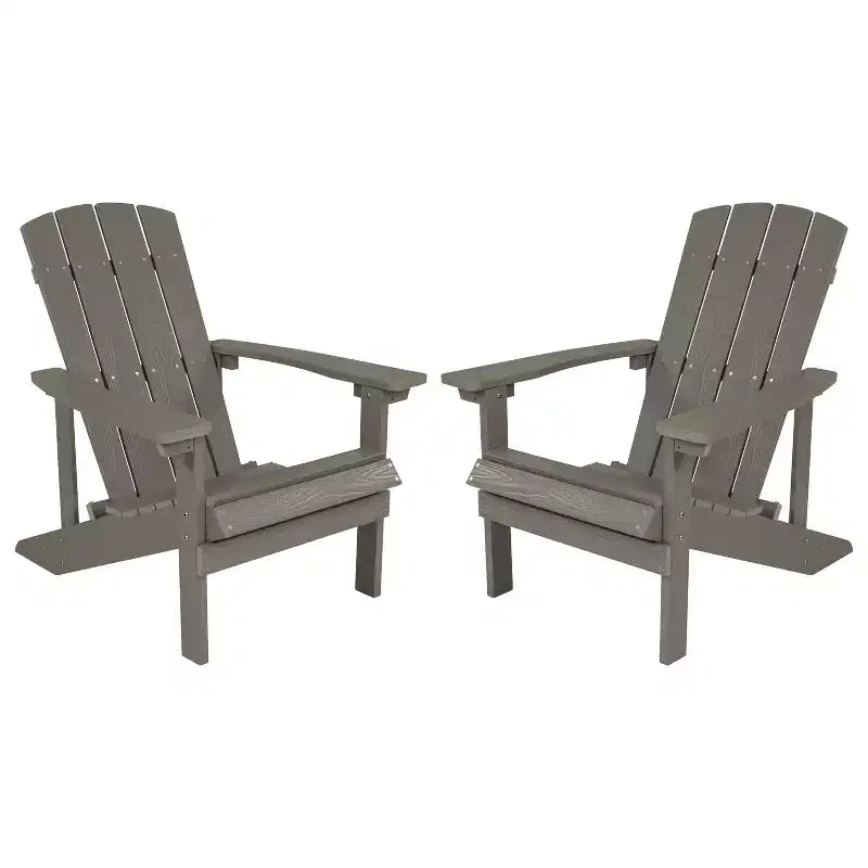 Emma and Oliver 2 Pack Outdoor All-Weather Poly Resin Wood Adirondack Chairs
