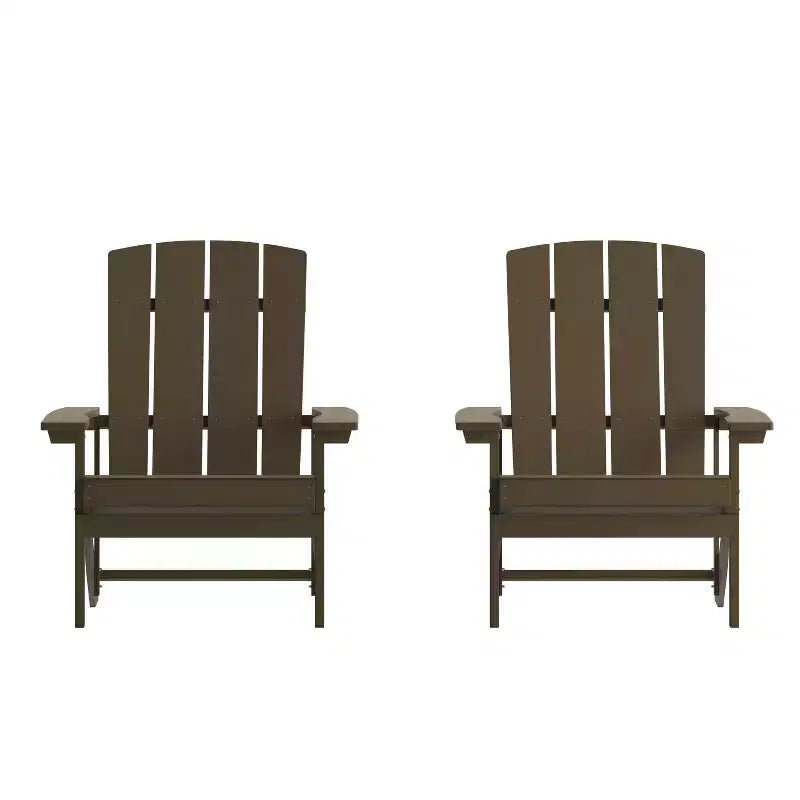 Emma and Oliver 2 Pack Outdoor All-Weather Poly Resin Wood Adirondack Chairs