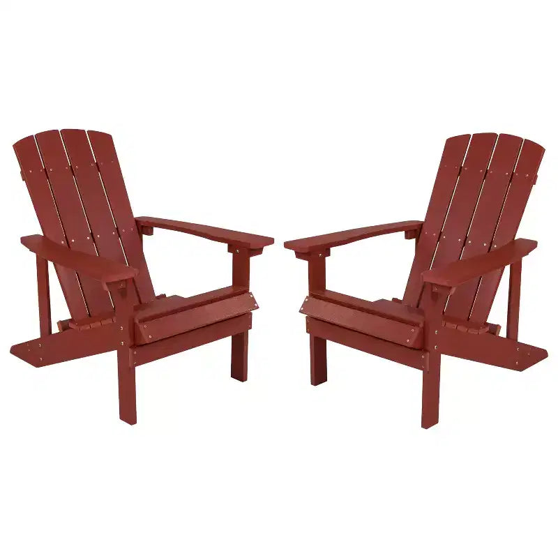 Emma and Oliver 2 Pack Outdoor All-Weather Poly Resin Wood Adirondack Chairs