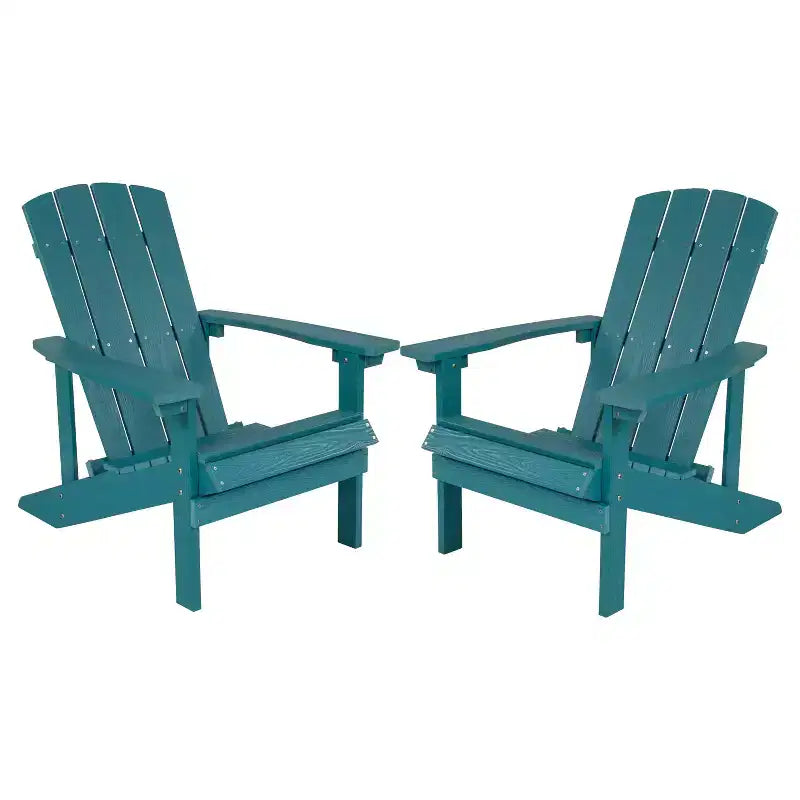 Emma and Oliver 2 Pack Outdoor All-Weather Poly Resin Wood Adirondack Chairs