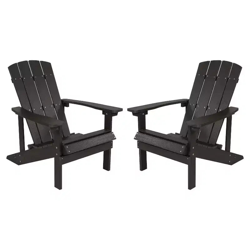 Emma and Oliver 2 Pack Outdoor All-Weather Poly Resin Wood Adirondack Chairs