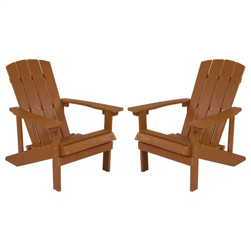 Emma and Oliver 2 Pack Outdoor All-Weather Poly Resin Wood Adirondack Chairs