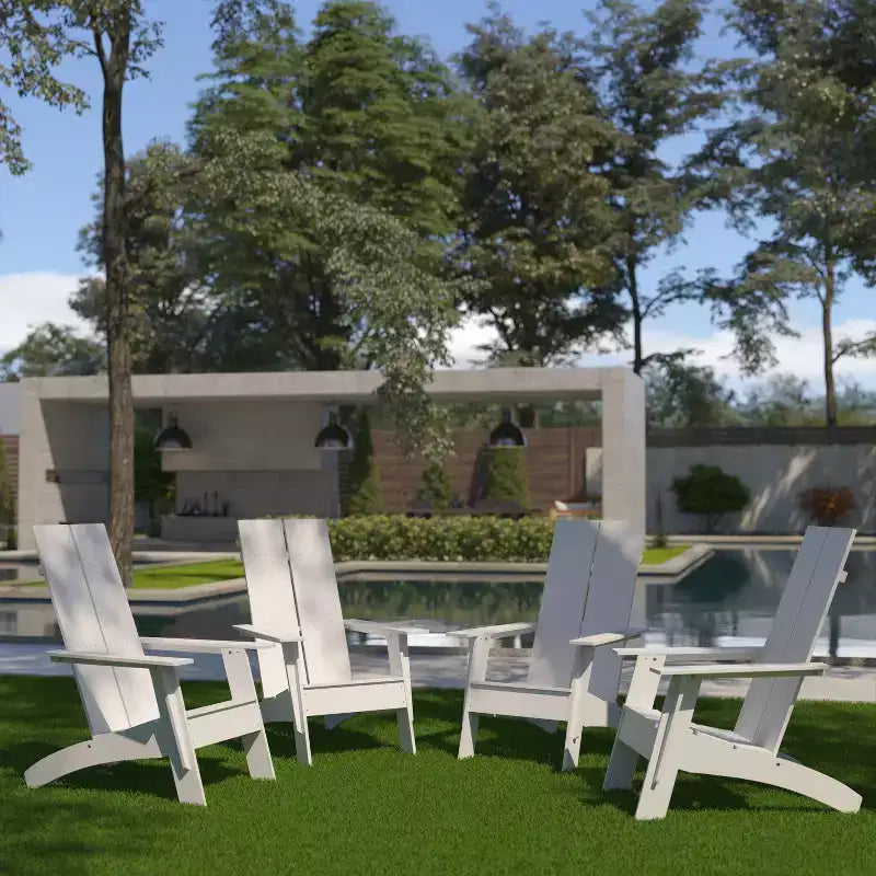 Emma and Oliver Set of 4 Modern Dual Slat Back Indoor/Outdoor Adirondack Style Chairs