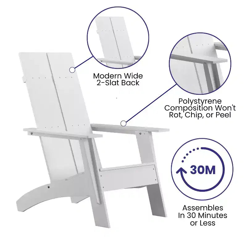 Emma and Oliver Set of 4 Modern Dual Slat Back Indoor/Outdoor Adirondack Style Chairs