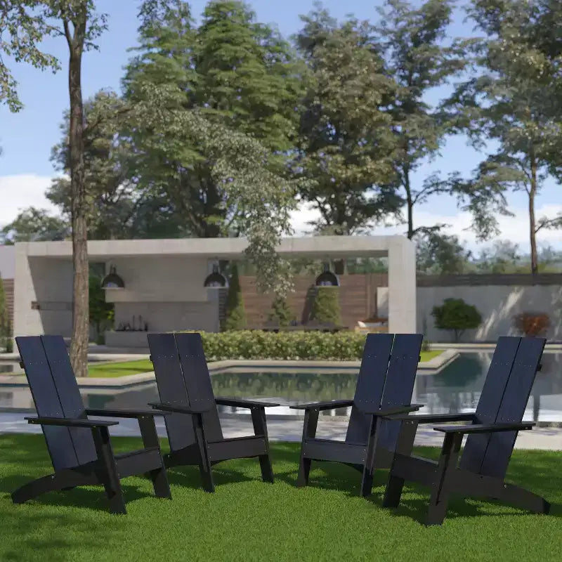 Emma and Oliver Set of 4 Modern Dual Slat Back Indoor/Outdoor Adirondack Style Chairs