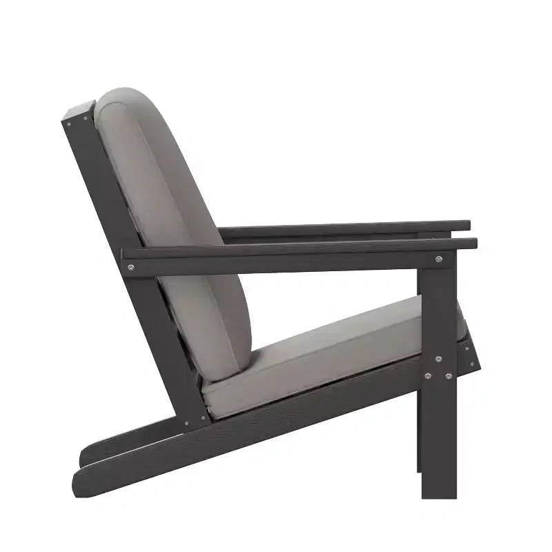 Flash Furniture Charlestown All-Weather Poly Resin Wood Adirondack Style Deep Seat Patio Club Chair with Cushions