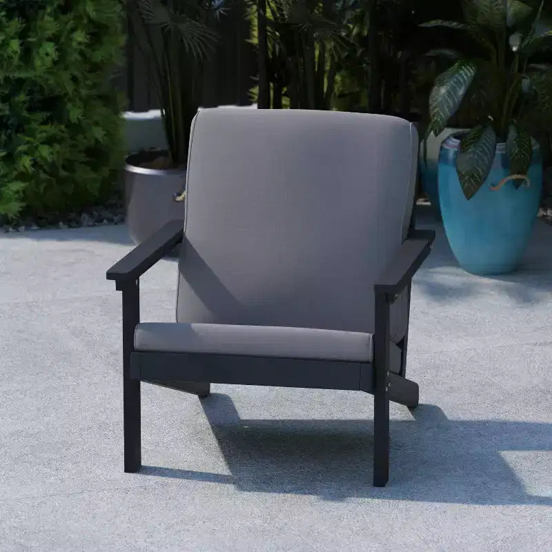 Flash Furniture Charlestown All-Weather Poly Resin Wood Adirondack Style Deep Seat Patio Club Chair with Cushions