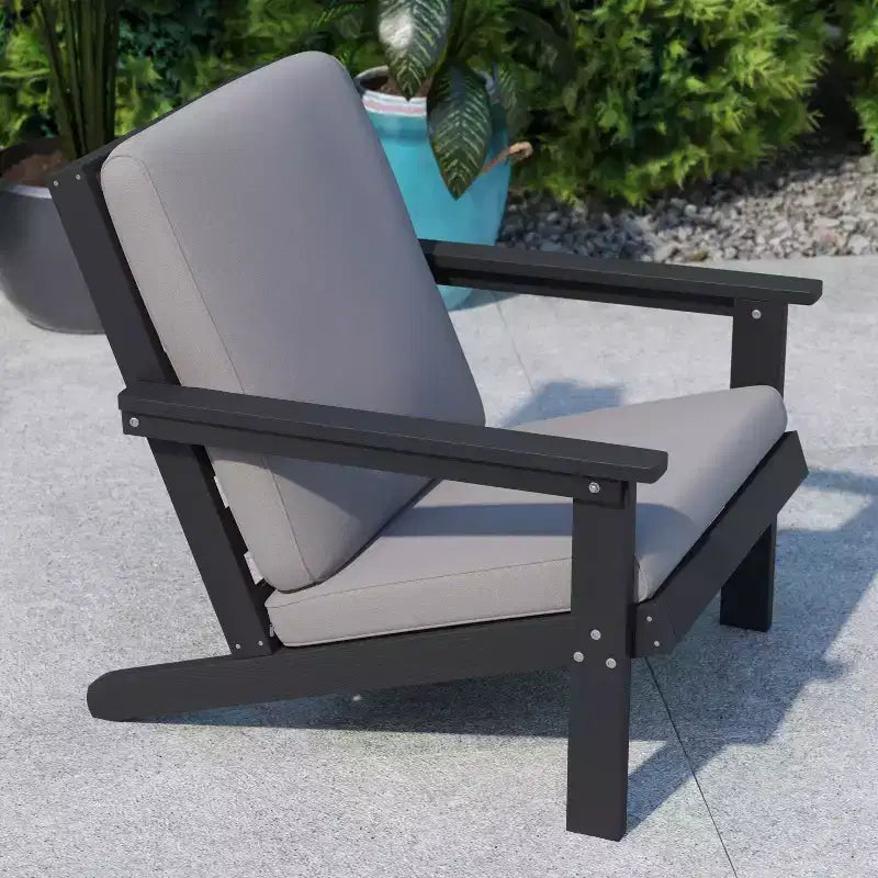 Flash Furniture Charlestown All-Weather Poly Resin Wood Adirondack Style Deep Seat Patio Club Chair with Cushions