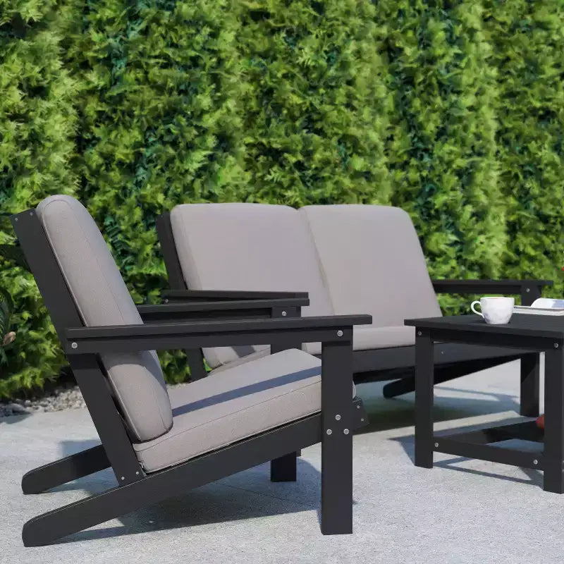 Flash Furniture Charlestown All-Weather Poly Resin Wood Adirondack Style Deep Seat Patio Club Chair with Cushions