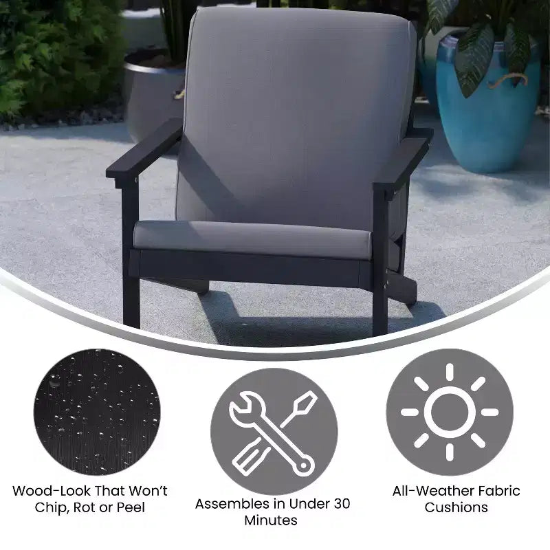Flash Furniture Charlestown All-Weather Poly Resin Wood Adirondack Style Deep Seat Patio Club Chair with Cushions