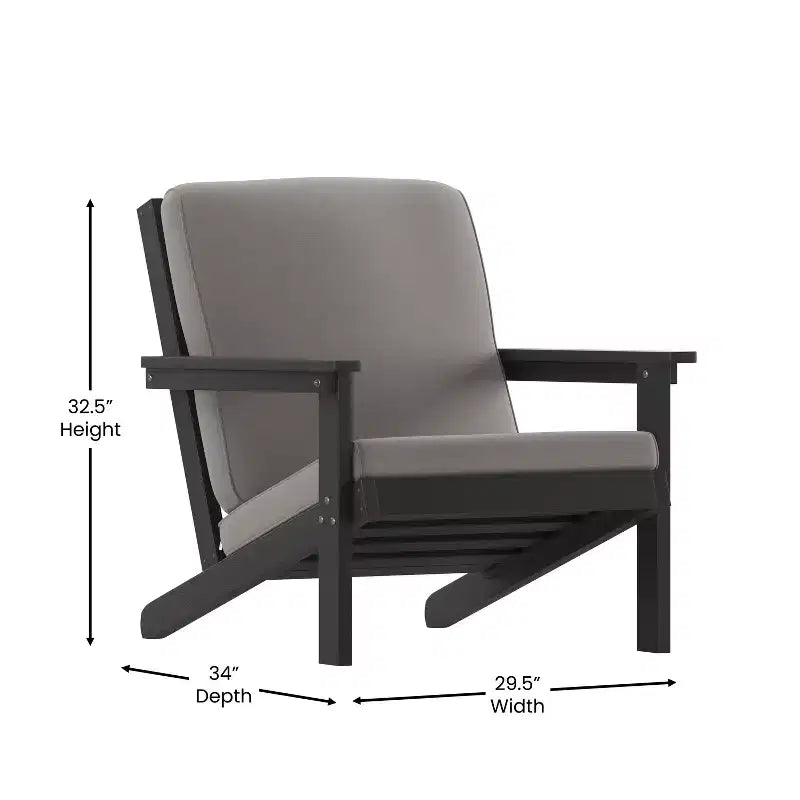 Flash Furniture Charlestown All-Weather Poly Resin Wood Adirondack Style Deep Seat Patio Club Chair with Cushions