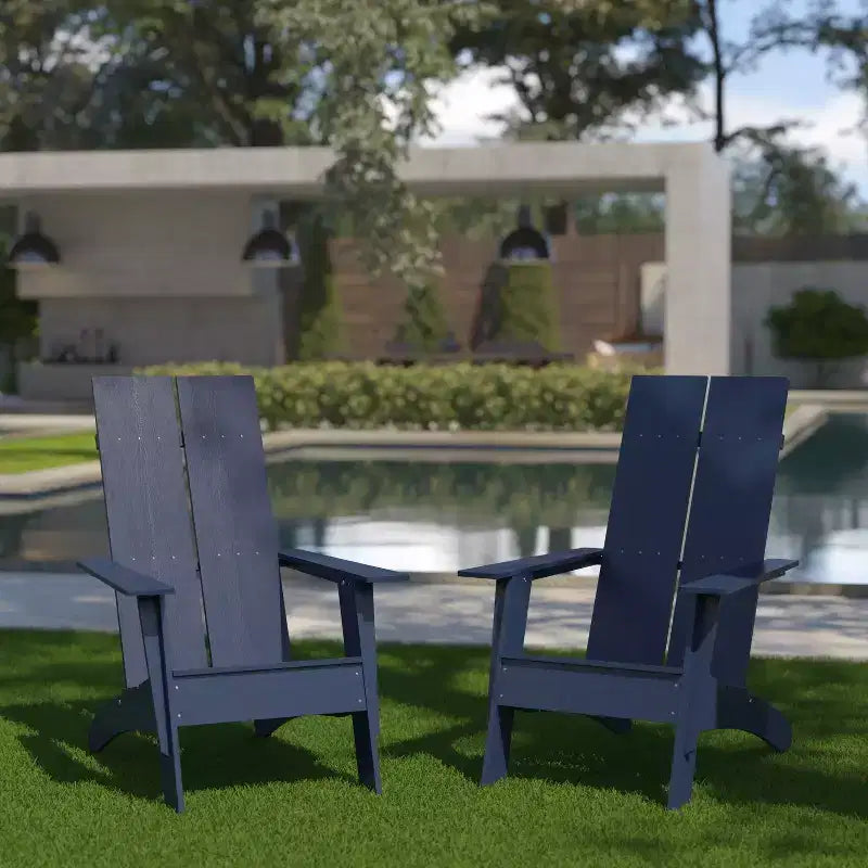 Emma and Oliver Set of 2 Modern Dual Slat Back Indoor/Outdoor Adirondack Style Chairs