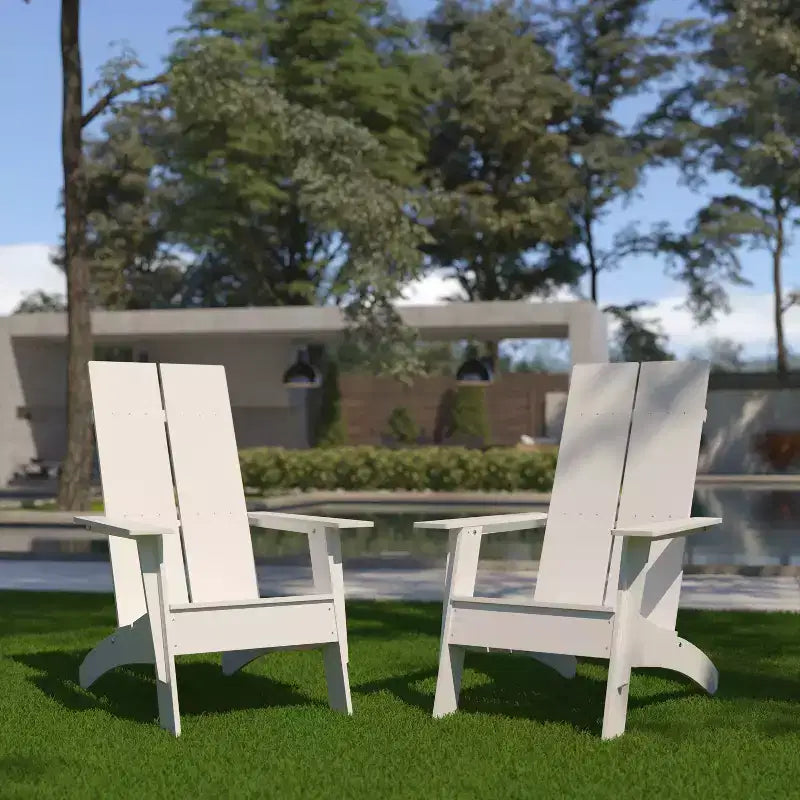 Emma and Oliver Set of 2 Modern Dual Slat Back Indoor/Outdoor Adirondack Style Chairs