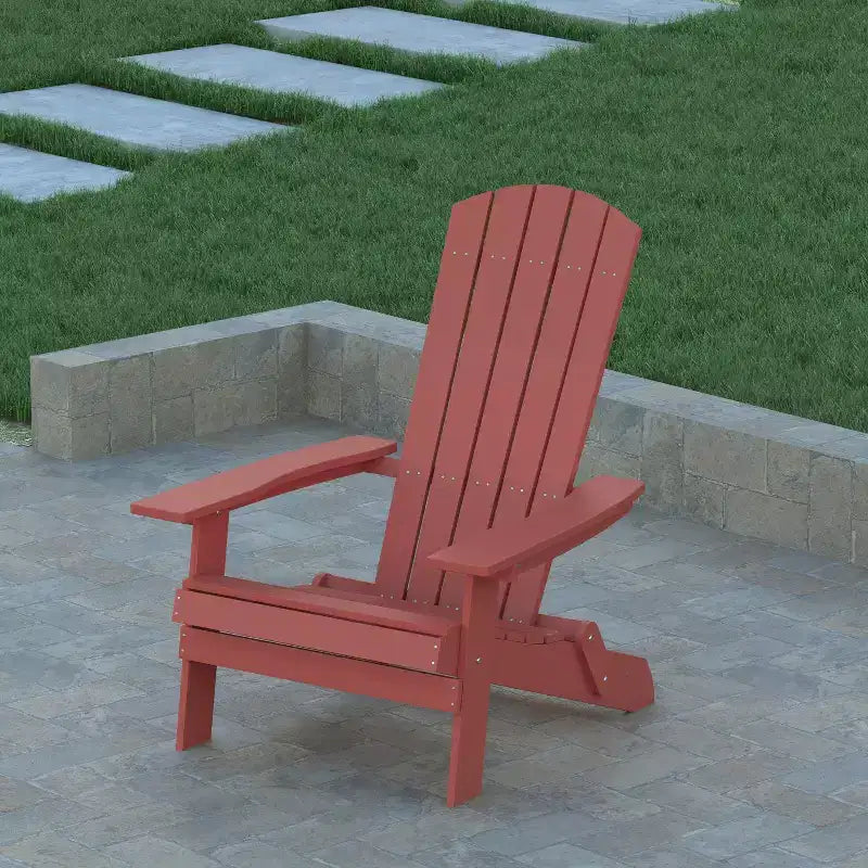 Emma and Oliver All-Weather Poly Resin Folding Adirondack Chair - Patio Chair