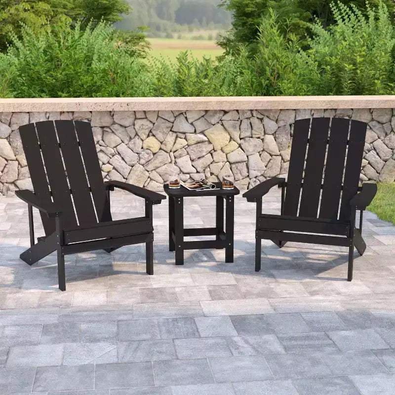 Emma and Oliver Three Piece Hammond Adirondack Style Conversation Set with Two Chairs and Matching Side Table for Indoor and Outdoor Use