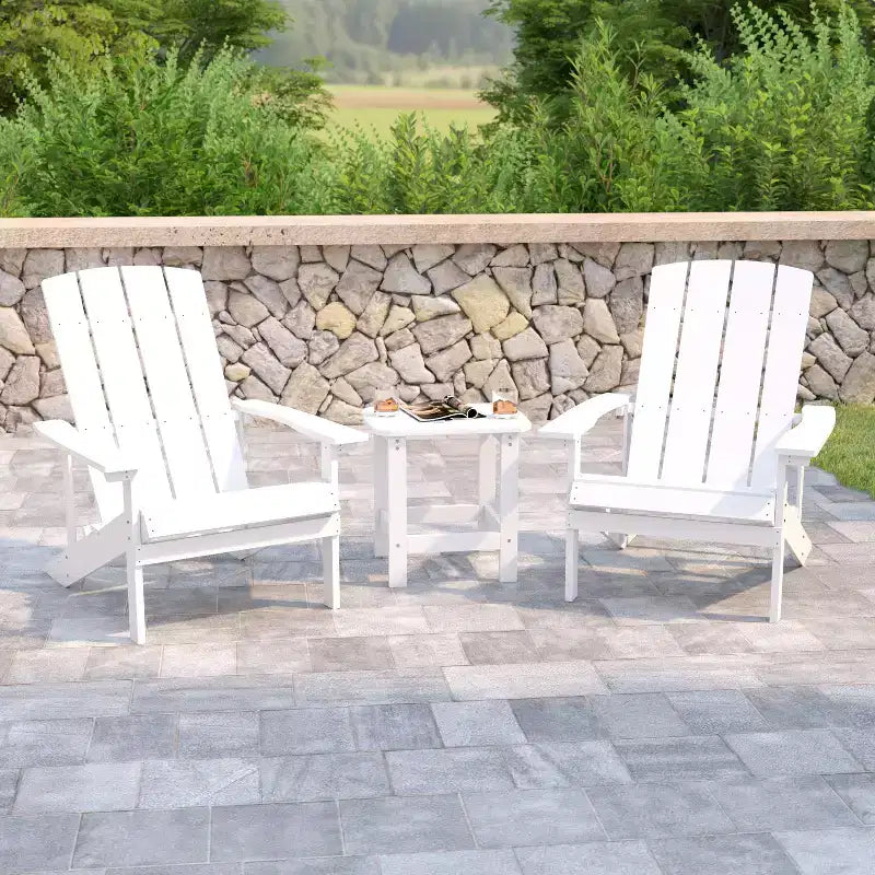 Emma and Oliver Three Piece Hammond Adirondack Style Conversation Set with Two Chairs and Matching Side Table for Indoor and Outdoor Use