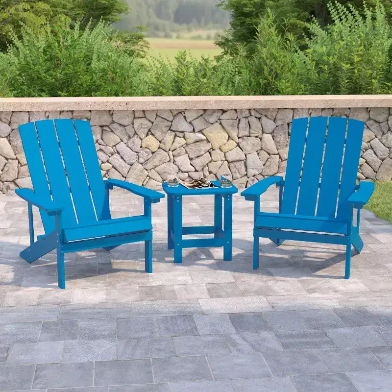 Emma and Oliver Three Piece Hammond Adirondack Style Conversation Set with Two Chairs and Matching Side Table for Indoor and Outdoor Use