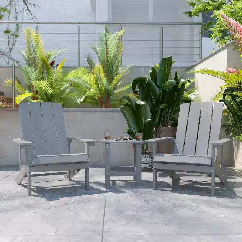 Emma and Oliver Three Piece Hammond Adirondack Style Conversation Set with Two Chairs and Matching Side Table for Indoor and Outdoor Use