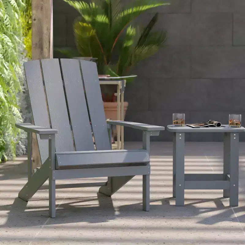 Emma and Oliver Three Piece Hammond Adirondack Style Conversation Set with Two Chairs and Matching Side Table for Indoor and Outdoor Use