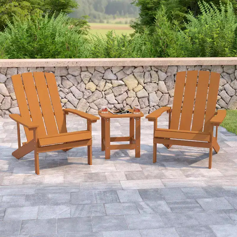 Emma and Oliver Three Piece Hammond Adirondack Style Conversation Set with Two Chairs and Matching Side Table for Indoor and Outdoor Use