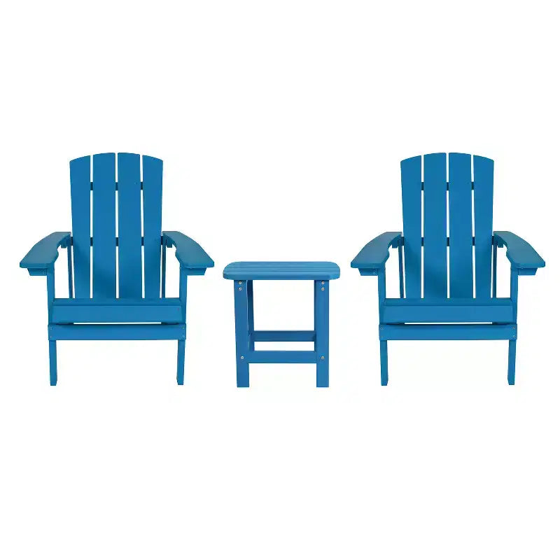 Emma and Oliver Three Piece Hammond Adirondack Style Conversation Set with Two Chairs and Matching Side Table for Indoor and Outdoor Use