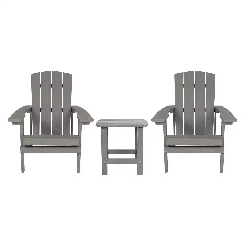 Emma and Oliver Three Piece Hammond Adirondack Style Conversation Set with Two Chairs and Matching Side Table for Indoor and Outdoor Use