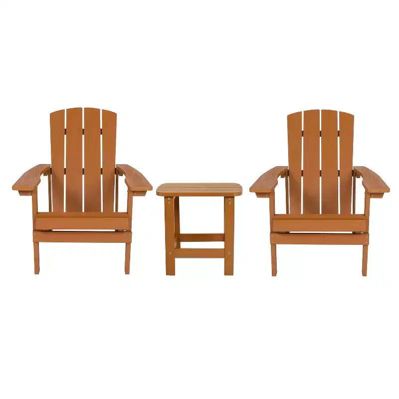 Emma and Oliver Three Piece Hammond Adirondack Style Conversation Set with Two Chairs and Matching Side Table for Indoor and Outdoor Use