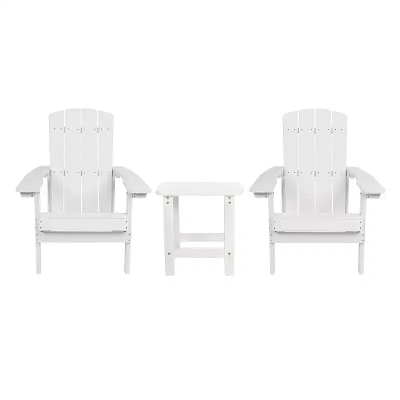 Emma and Oliver Three Piece Hammond Adirondack Style Conversation Set with Two Chairs and Matching Side Table for Indoor and Outdoor Use