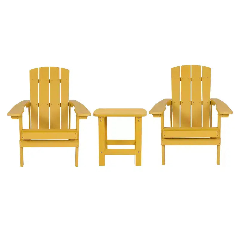 Emma and Oliver Three Piece Hammond Adirondack Style Conversation Set with Two Chairs and Matching Side Table for Indoor and Outdoor Use