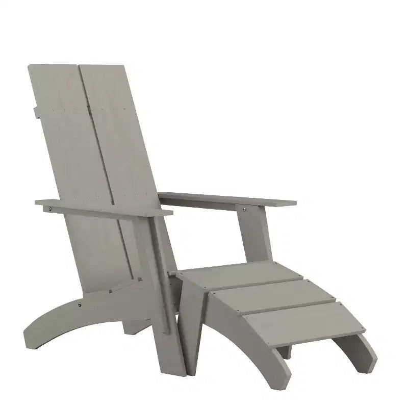 Emma and Oliver Indoor/Outdoor Modern 2-Slat Adirondack Style Chair and Footrest