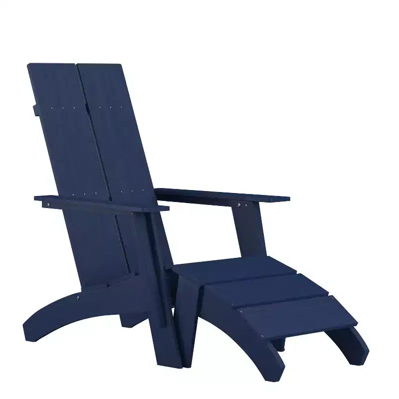 Emma and Oliver Indoor/Outdoor Modern 2-Slat Adirondack Style Chair and Footrest
