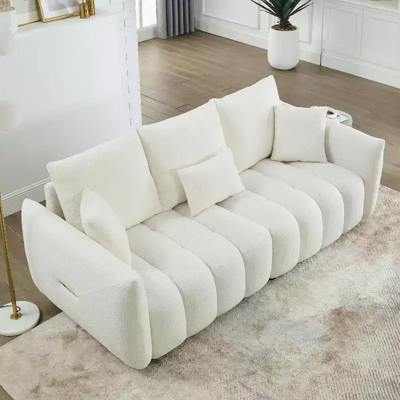 GDFStudio Alanna 79.5 Modern Teddy Fabric Upholstered 3-Seater Sofa with Pillows