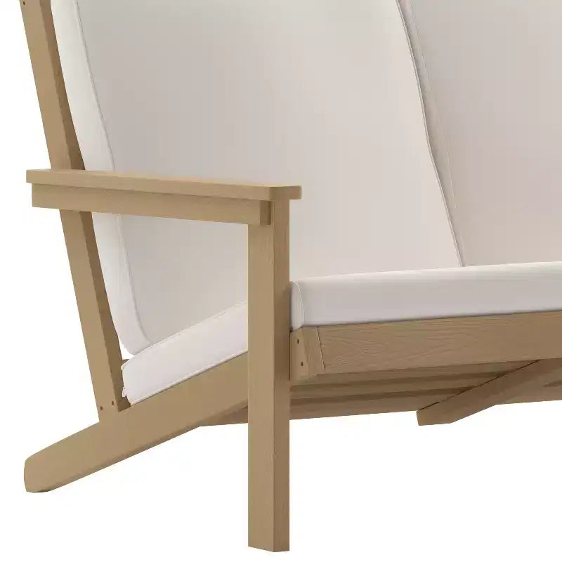 Flash Furniture Charlestown All-Weather Poly Resin Wood Adirondack Style Deep Seat Patio Loveseat with Cushions