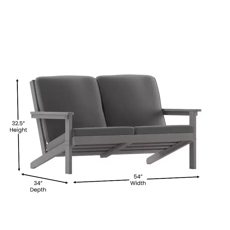 Flash Furniture Charlestown All-Weather Poly Resin Wood Adirondack Style Deep Seat Patio Loveseat with Cushions