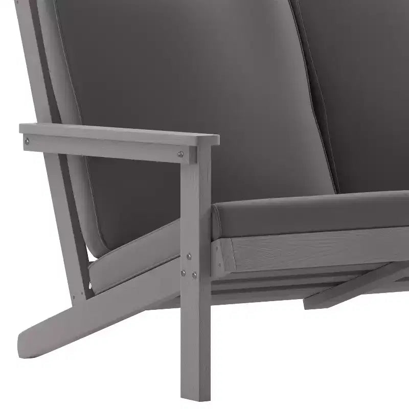 Flash Furniture Charlestown All-Weather Poly Resin Wood Adirondack Style Deep Seat Patio Loveseat with Cushions