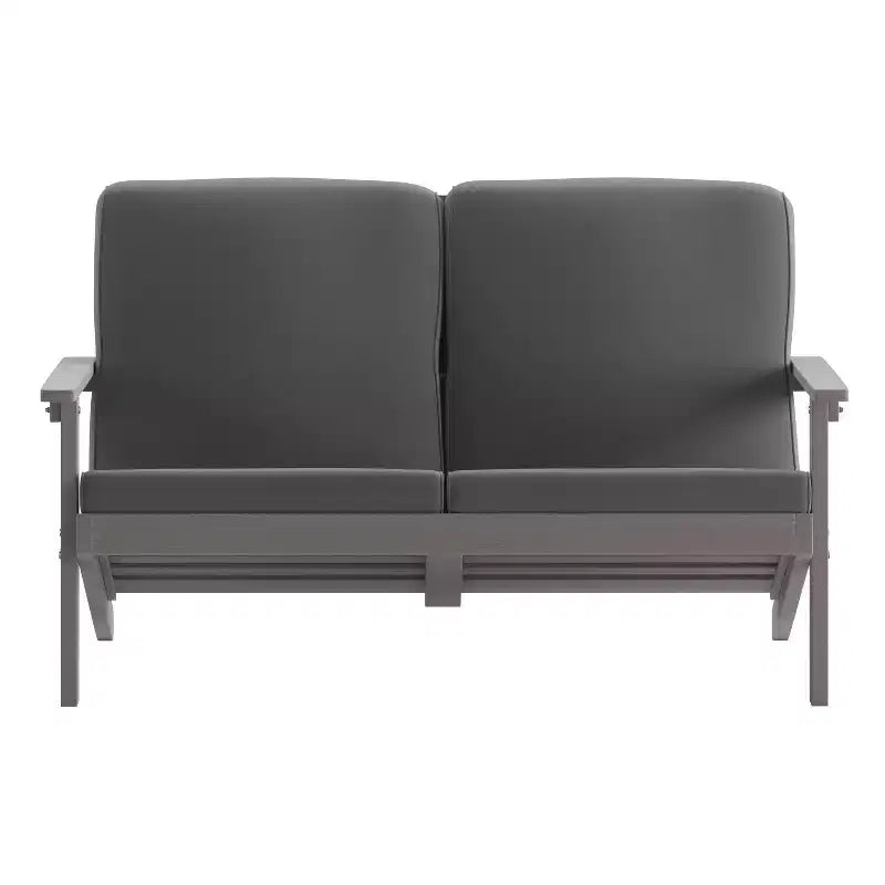 Flash Furniture Charlestown All-Weather Poly Resin Wood Adirondack Style Deep Seat Patio Loveseat with Cushions