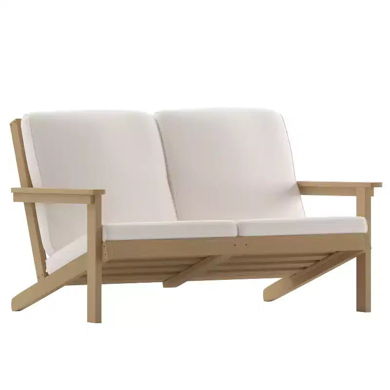 Flash Furniture Charlestown All-Weather Poly Resin Wood Adirondack Style Deep Seat Patio Loveseat with Cushions