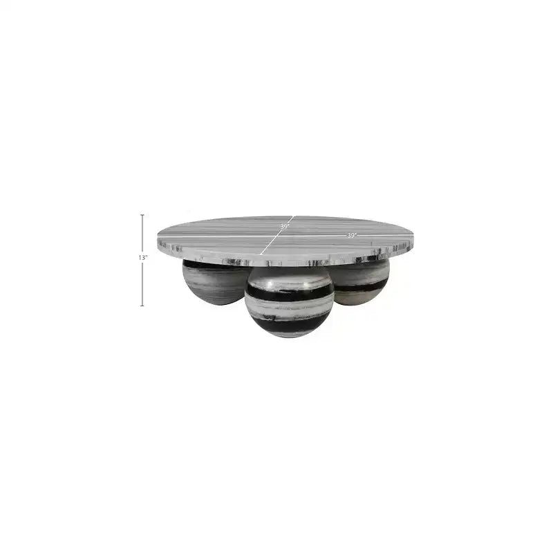 Round Marble Coffee Table with Sphere Legs, Multicolor, Seats 4鈥?
