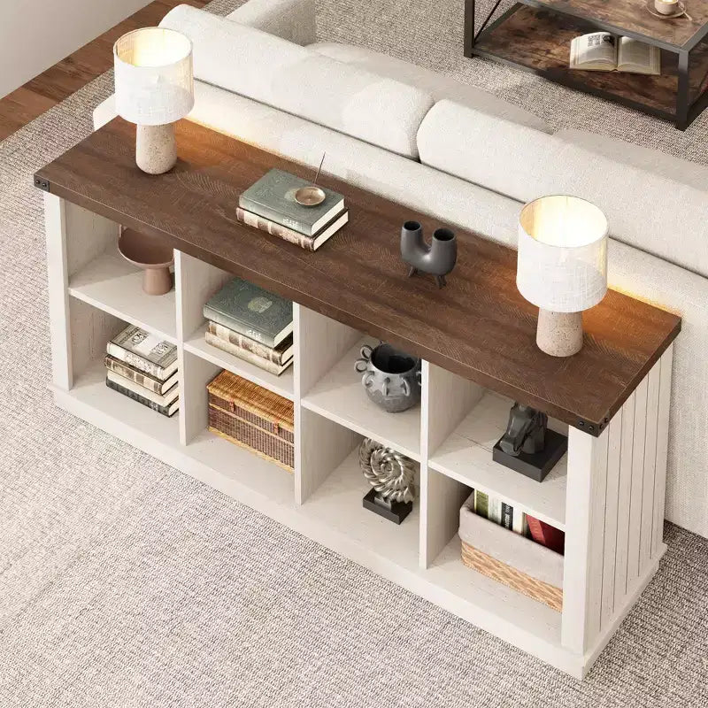 Étagère de rangement à 8 cubes, bibliothèque horizontale de style ferme, bibliothèque de rangement en bois de 157 cm pour entrée, étagères basses et longues pour salon