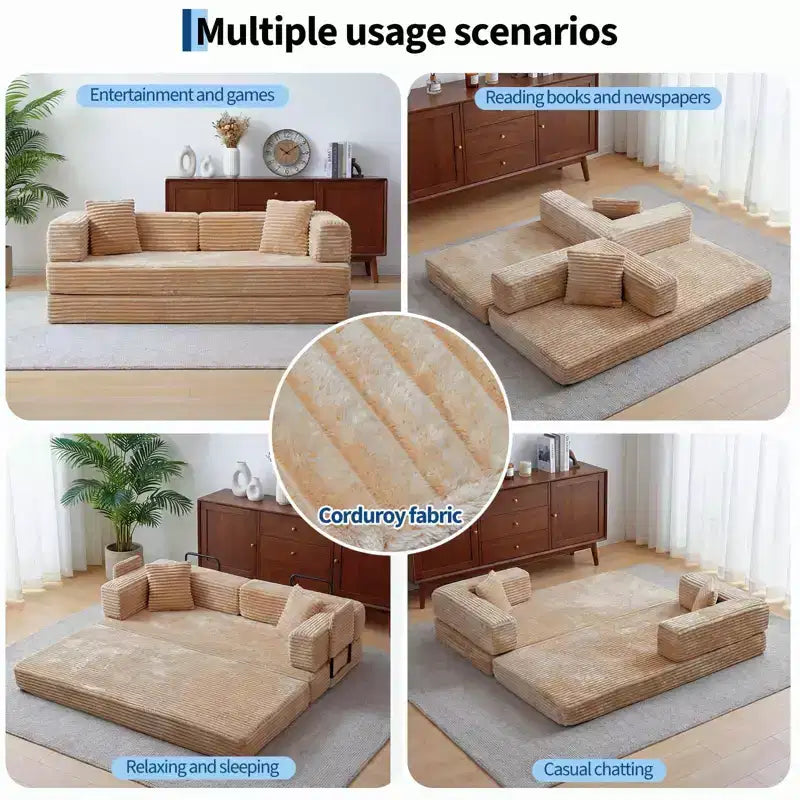 Canapé-lit convertible 5-en-1 80,7 po – Velours côtelé, 1200 lb, Aucun assemblage