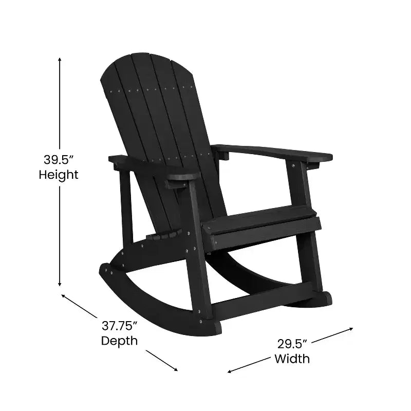 Flash Furniture Savannah Set of 2 All-Weather Poly Resin Wood Adirondack Rocking Chairs with Cushions for Deck, Porch, and Patio