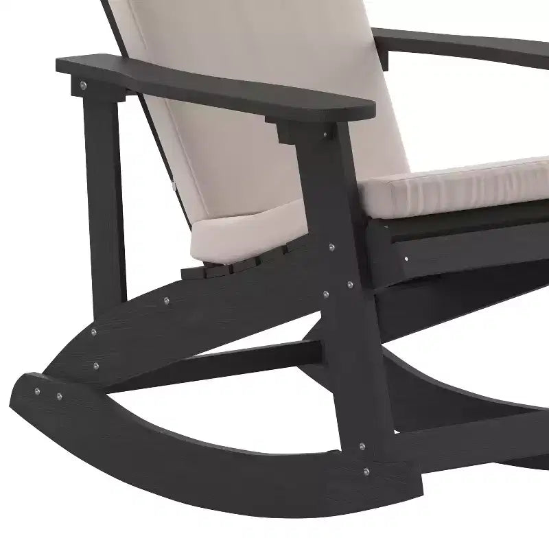 Flash Furniture Savannah Set of 2 All-Weather Poly Resin Wood Adirondack Rocking Chairs with Cushions for Deck, Porch, and Patio