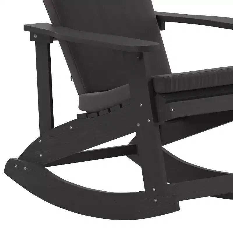 Flash Furniture Savannah Set of 2 All-Weather Poly Resin Wood Adirondack Rocking Chairs with Cushions for Deck, Porch, and Patio