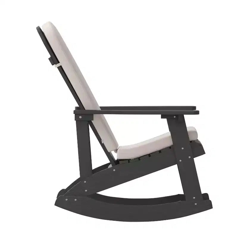 Flash Furniture Savannah Set of 2 All-Weather Poly Resin Wood Adirondack Rocking Chairs with Cushions for Deck, Porch, and Patio