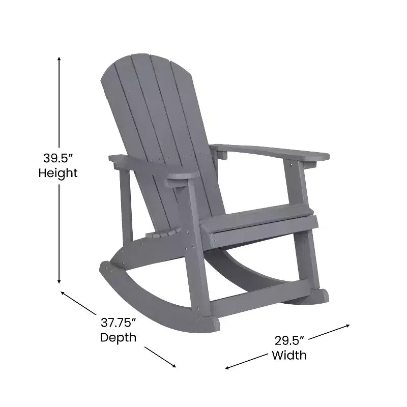 Flash Furniture Savannah Set of 2 All-Weather Poly Resin Wood Adirondack Rocking Chairs with Cushions for Deck, Porch, and Patio