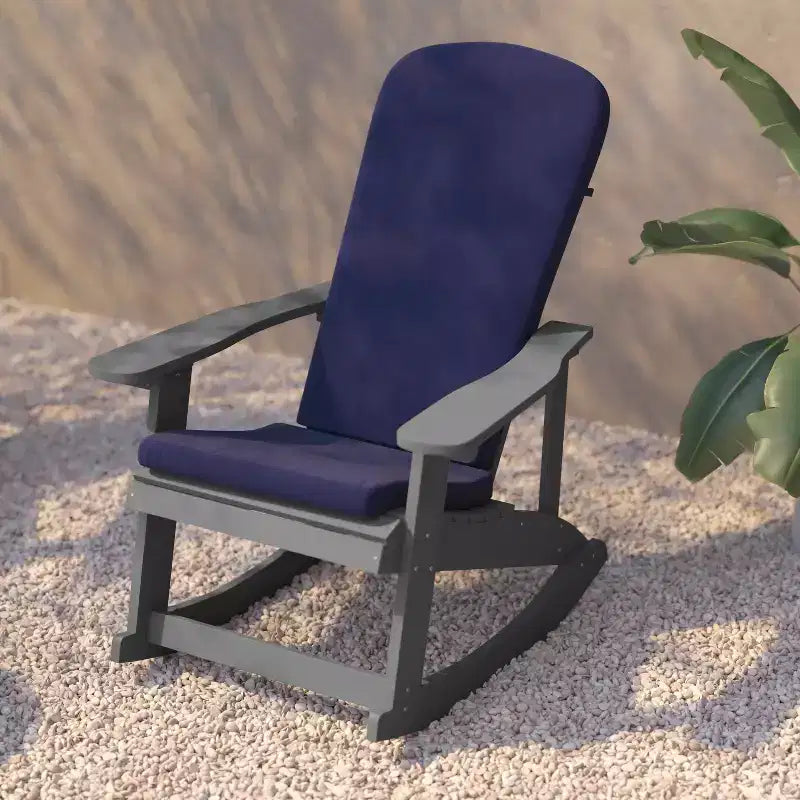 Flash Furniture Savannah Set of 2 All-Weather Poly Resin Wood Adirondack Rocking Chairs with Cushions for Deck, Porch, and Patio